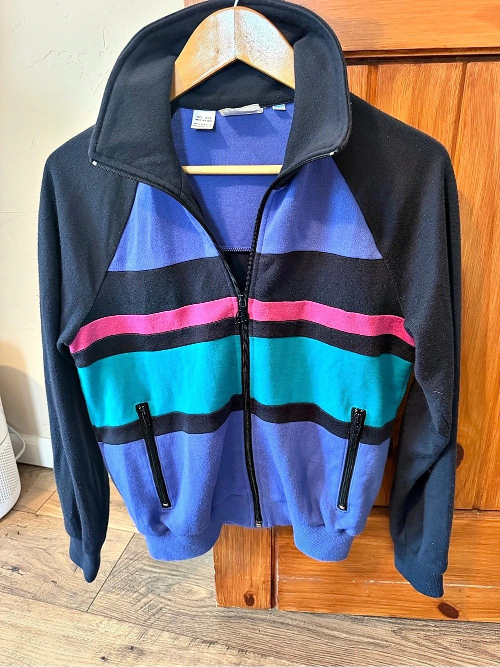 Vintage 80s Stag Sport White Stag Track Jacket Colorblock Neon Pink Blue L